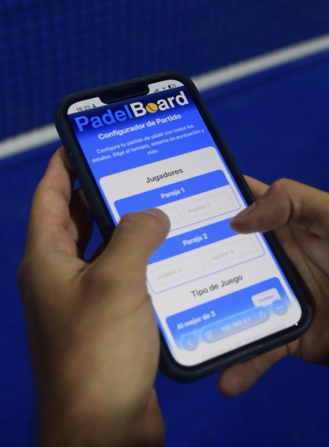 App web de PadelBoard configurando un partido