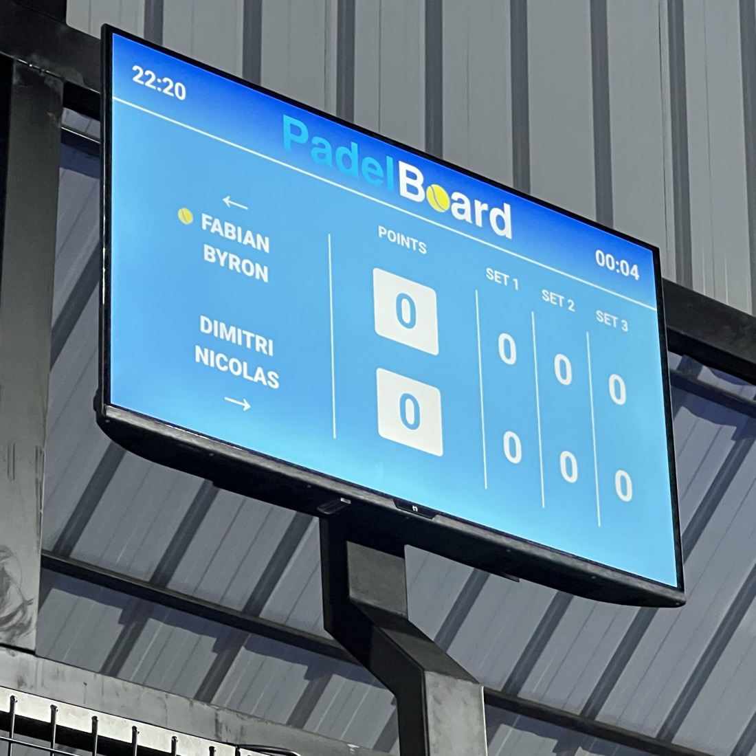 Marcador PadelBoard en vivo en pantalla